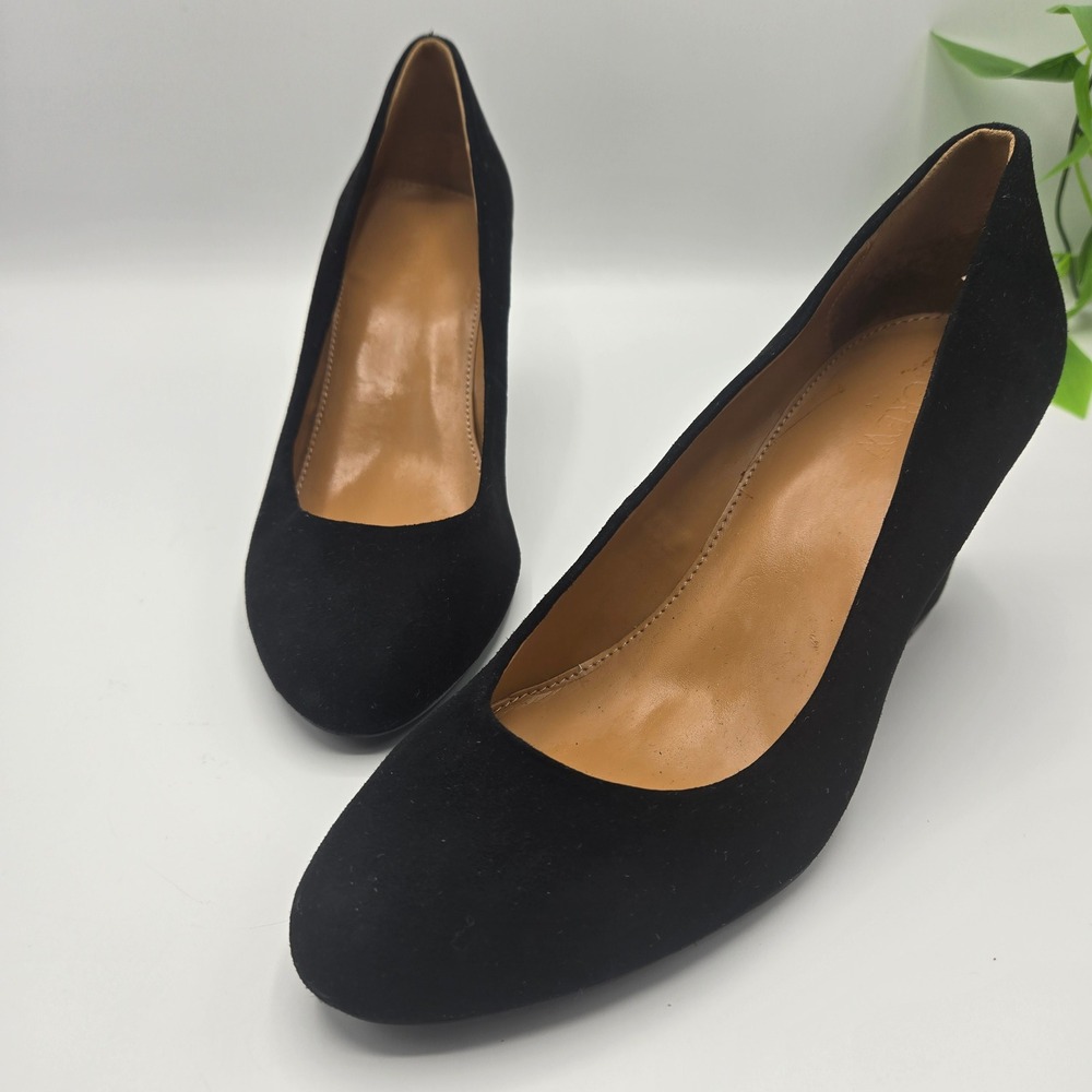 J.Crew Suede Sylvia wedges Navy Blue Round Toe 7.5M Quiet Luxury Workwear